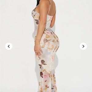 Fashion Nova Floral Maxi Dress - Cream and Pink